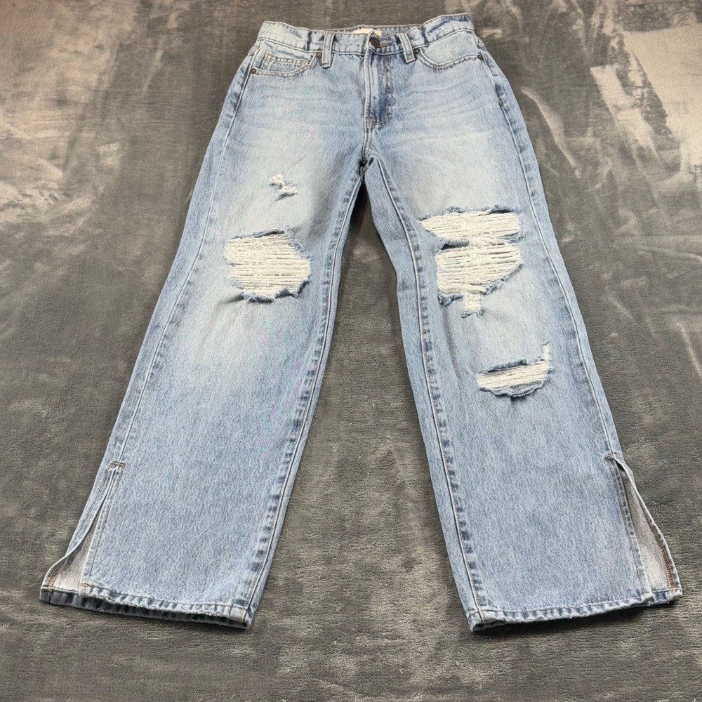 Altar'd State Hidden Distressed Straight Leg Jeans High Rise Side Slit 24